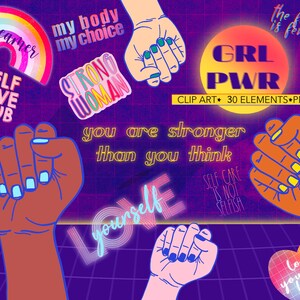Feminist Clipart, Clip Art Girl Power, Printable Stickers Empower, Sticker Digital Feminism, Female Empowerment Digital Download, Self Love