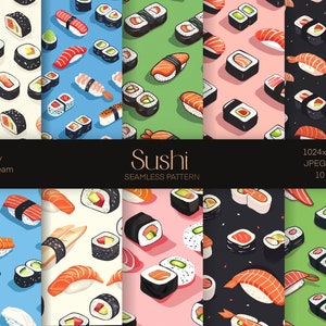 Japan Food Sushi Digital Paper, Sushi Seamless Pattern, Sushi Paper, Seafood Craft print, Wrapping Paper, Instant download file, Sea Life