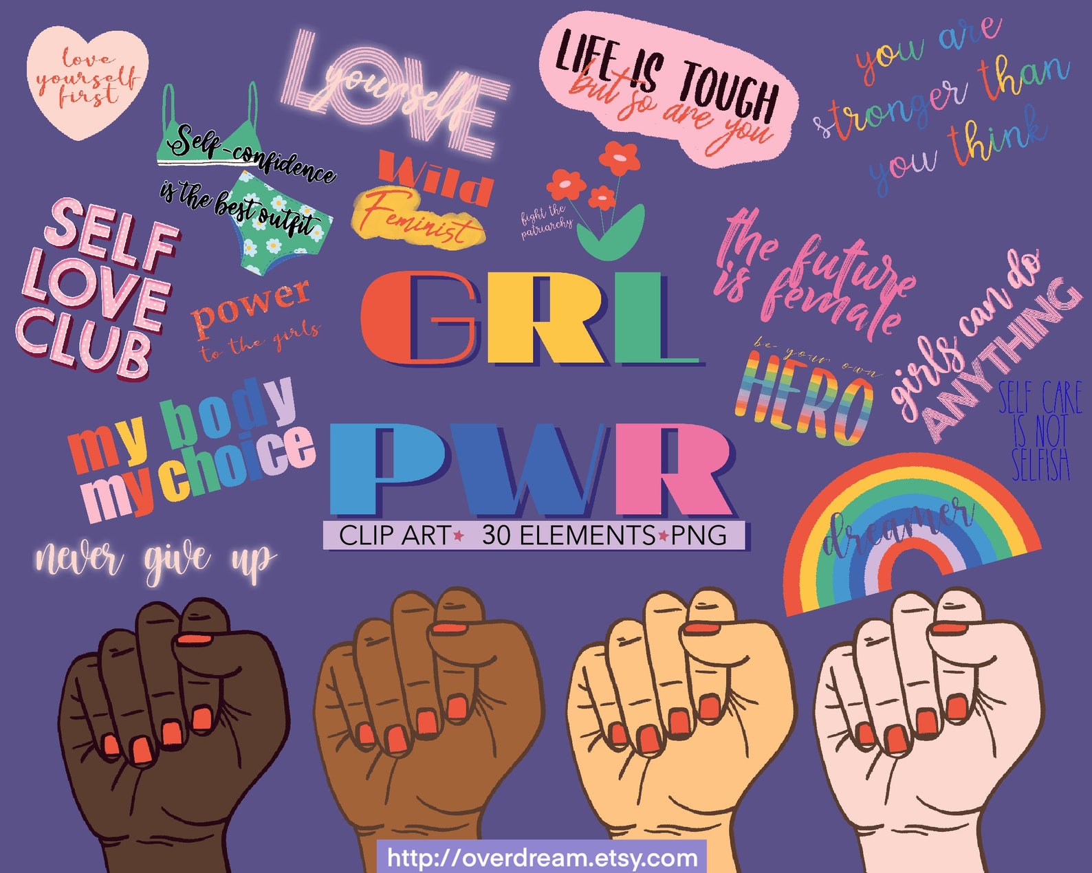 Feminist Clipart Girl Power Strong Women Clip Art Girls | Etsy