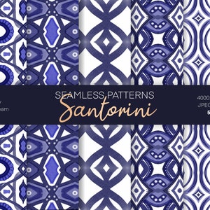 Santorini Seamless Pattern, Texture Pack, Printable Wrapping Paper, Surface Design, Geometryczny wzór, Etniczny motyw, Grecja Abstrakcyjny wzór