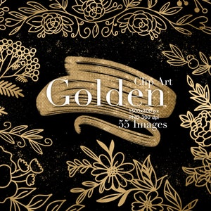 Bloem illustraties, bloem decor, blad illustraties, botanische tekenen, digitale planner, afdrukbare sticker, gouden bladeren, gouden inkt, voering overzicht
