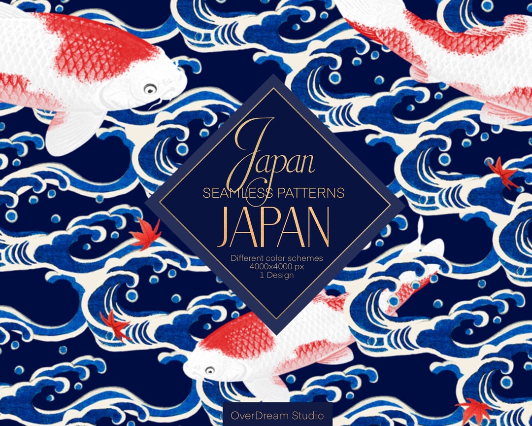 JAPAN Koi Fish Seamless Pattern, Texture Pack, Printable Wrapping Paper ...