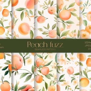 Pfirsich Fuzz digitales Papier, Pfirsich Obst nahtlose Muster, Obst Papier Pack, Pfirsich Handwerk Druck, Geschenkpapier, Sofortiger Download Datei, Pfirsich