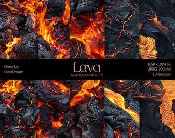 Vulkanisk lava digitalt papper, utskrivbar fil, lavaelement sömlösa mönster, magmapapper, omslagspapper, direktnedladdningsbar fil
