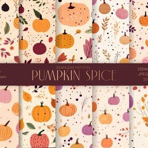 Pumpkin spice Seamless Pattern Set, Printable Wrapping Paper, Halloween pumpkin, Surface Design pattern, Bobemian, Instant Download