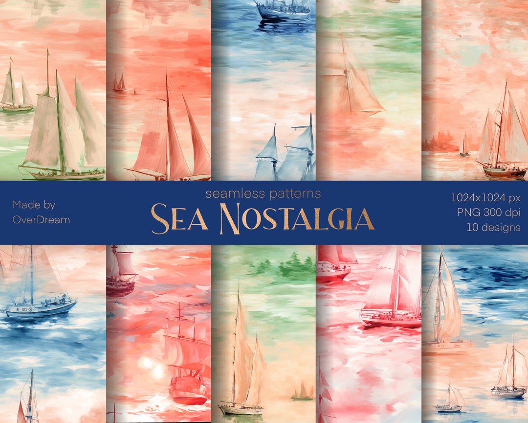 Watercolor Sailship Seamless Pattern, Sailing Ship Digital Paper, Sea ...
