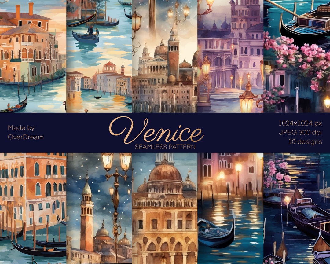 Venice Watercolor, Seamless Pattern Set, Printable Wrapping Paper