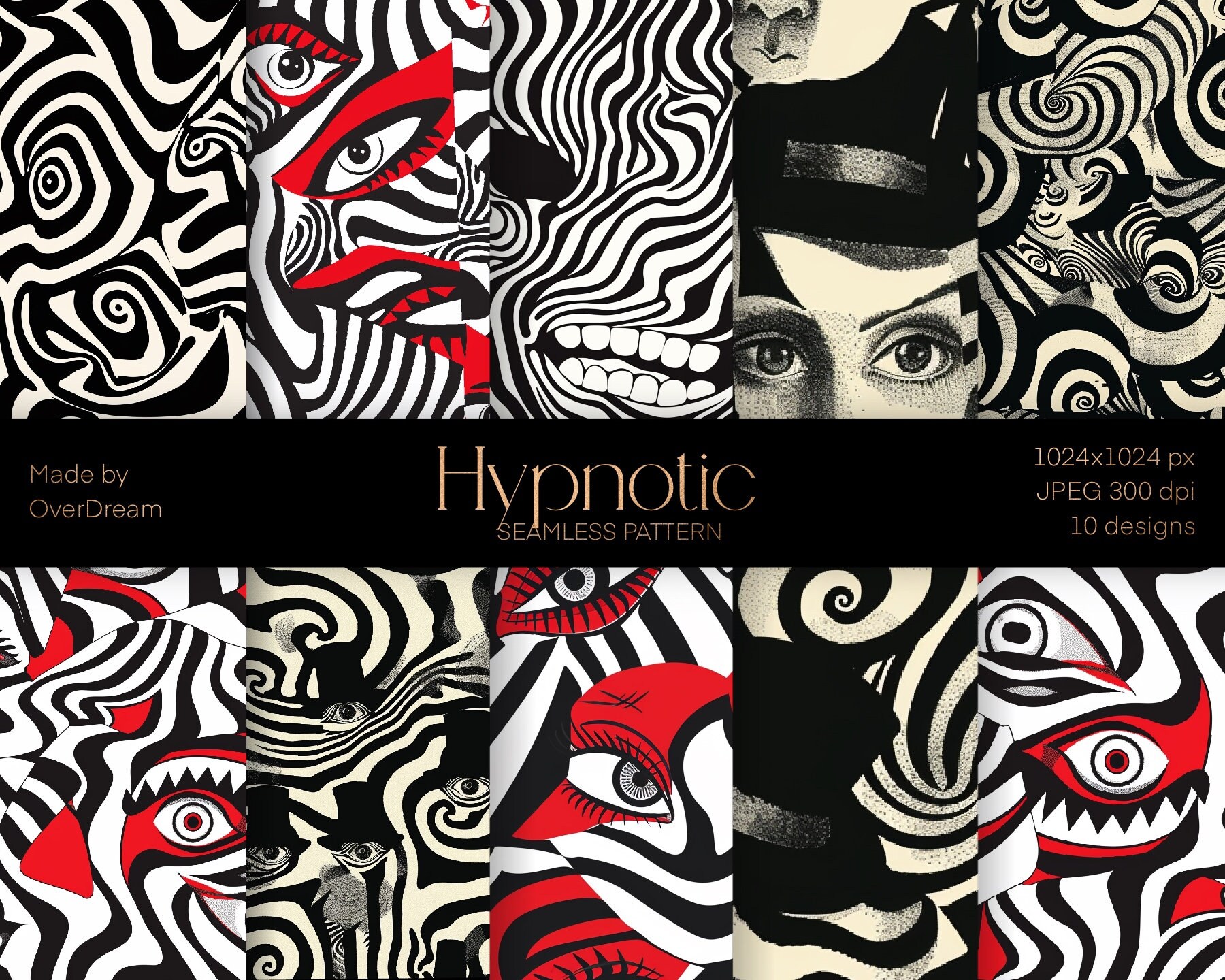 Hypnotic Seamless Pattern Pack, Scrapbooking Craft Supplies,mad, Eyes ...