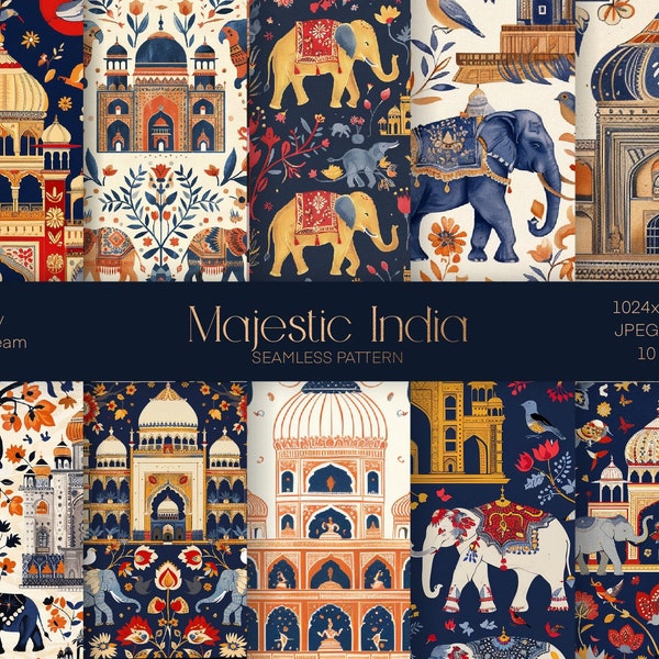 Magestic India Design, Printable File, Architecture Elements Seamless Pattern, Indian Paper, Wrapping Paper, Instant download file