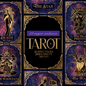 Tarot illustraties, Witchy kaarten sterrenbeeld, Tarot kaarten Gold Galaxy Edition, Tarot Major Archana kaarten ontwerp, Tarot Reader, 22 Major Archana