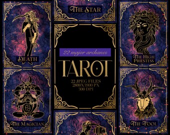 Tarot Clip Art, Witchy Cards Constellation, Tarot Cards Gold Galaxy Edition, Tarot Major Archana Cards Design, Tarot Reader, 22 Major Archana