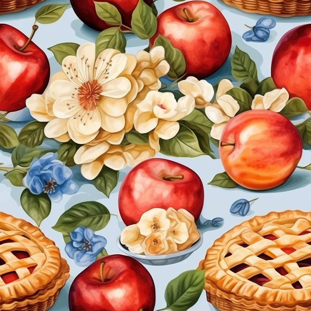 Apple Pie Seamless Pattern Set, Printable Wrapping Paper, Food Pattern ...