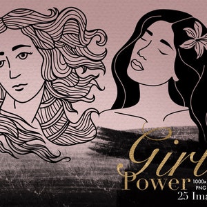 Girl Power illustraties, vrouw portretten, tederheid, illustraties, voering tekenen, digitale planner, zwarte lijnen, planners decor, digitale stickers, PNG