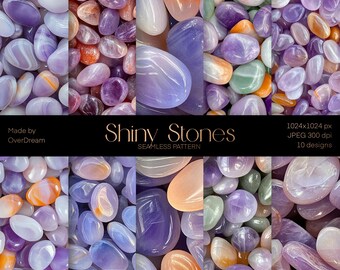 DIGITAL PAPER Bundle, Glass Stones Seamless Texture Pack, Scrapbooking Craft Supplies, Rock Wallpaper, Stone Background, Amethyst Texture