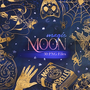 魔法の月のクリップアート、ダークマジックの装飾、ウィッカ、占星術のクリップアート、デジタルプランナー、錬金術のクリップアート、魔女のアート、錬金術の要素