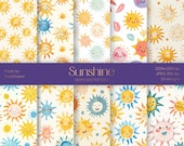 Sunshine Digital Paper, Printable File, Solar Elements Seamless Pattern, Sun Paper,  Craft print, Wrapping Paper, Instant download file