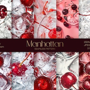 Design modello Manhattan, file stampabile, modello senza giunture di elementi cocktail, carta cocktail, carta da regalo, file di download istantaneo