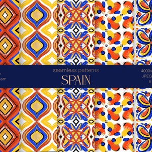 SPAIN Seamless Pattern Set, Texture Pack, Printable Wrapping Paper, Textile,Fabric, Surface Design, Patriotic Pattern, Ethnic