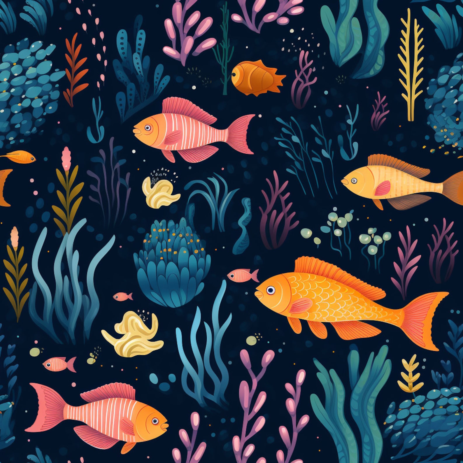 Underwater Digital Paper, Marine Life Seamless Pattern, Corals and Fish ...