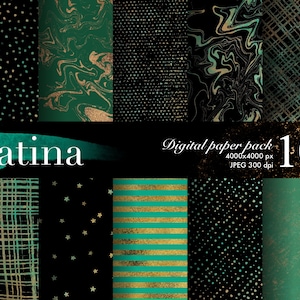 DIGITAL PAPER Bundle, Patina Texture Pack, Scrapbooking Craft Supplies Wallpaper, Golden Glitters, Bronze Effect, Oxidation Texture M