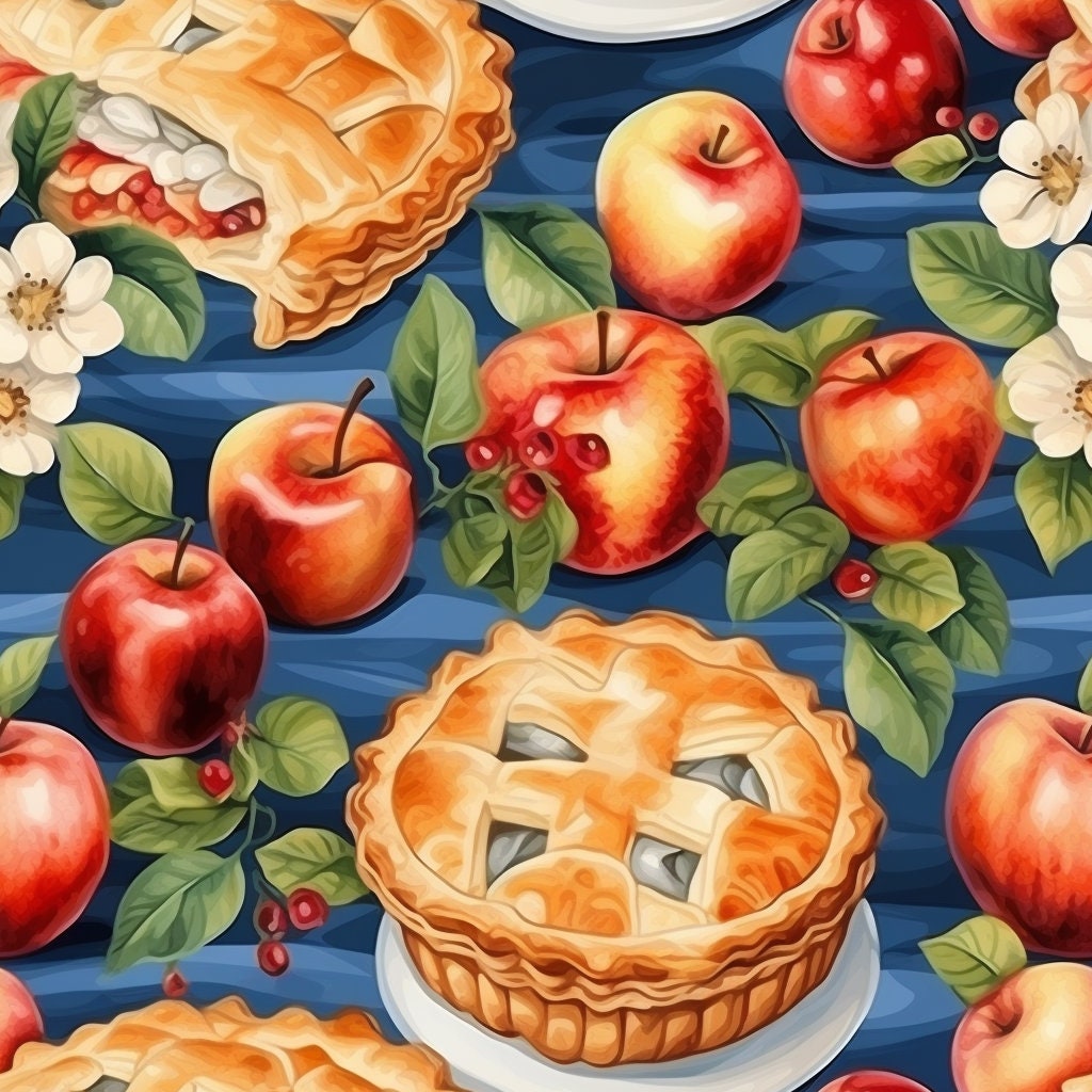Apple Pie Seamless Pattern Set, Printable Wrapping Paper, Food Pattern ...