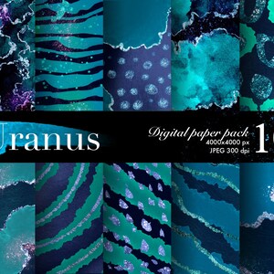 DIGITAL PAPER Bundle, Uranus Texture Pack, Scrapbooking Craft Supplies, Silver Glitters, Galaxy Texture Pack, Stars, Space, Blue Planet