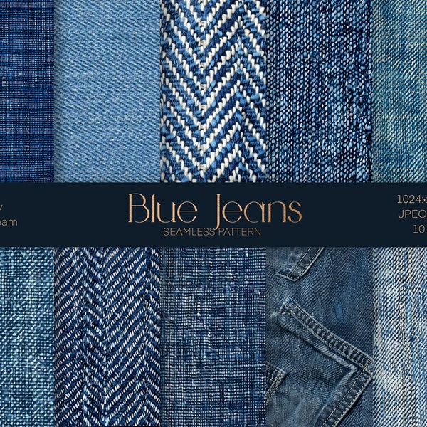 Blue Jeans Digital Paper, Printable File, Textile Elements Seamless Pattern, Jeans Paper, Wrapping Paper, Instant download file