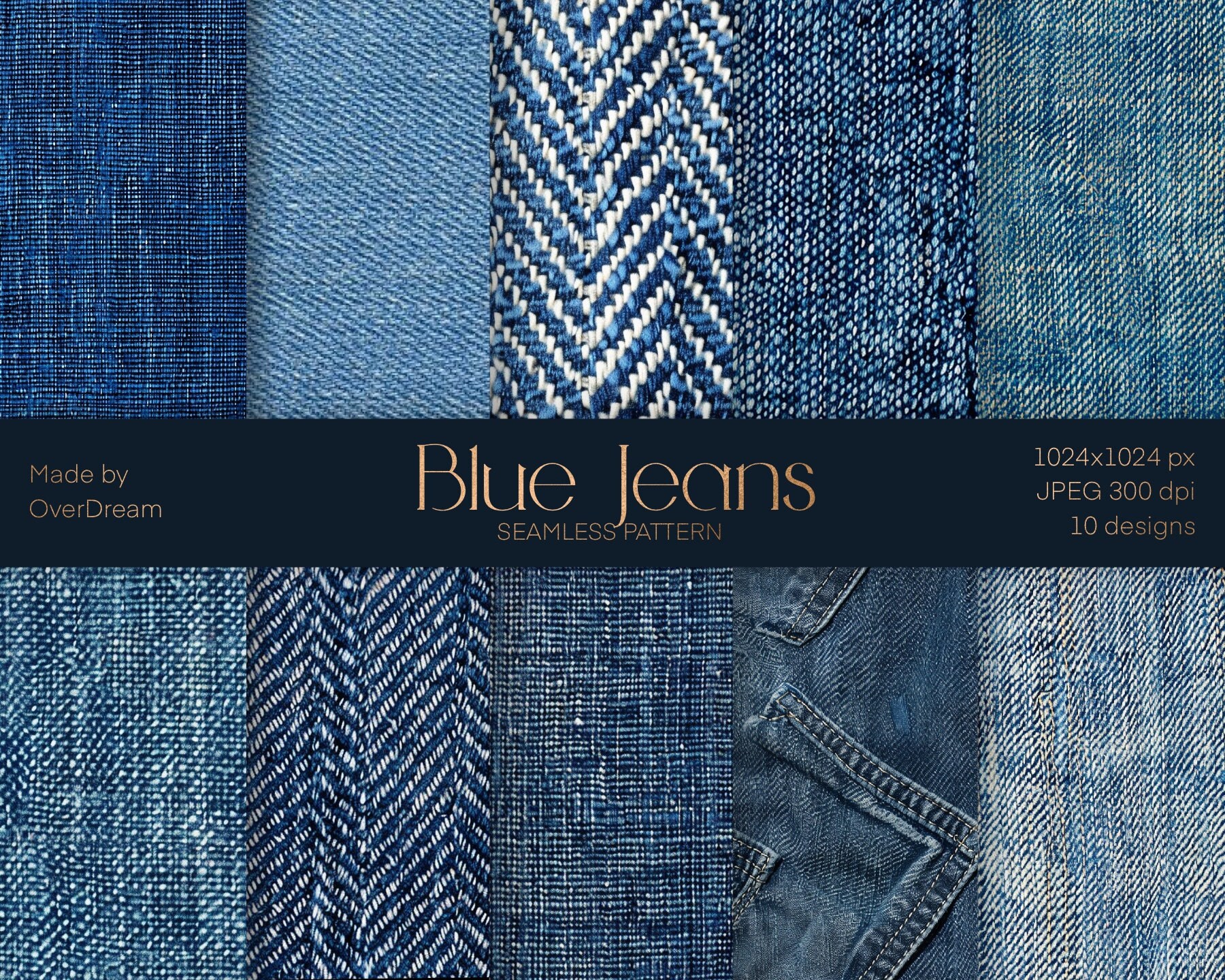 Blue Jeans Digital Paper, Printable File, Textile Elements 