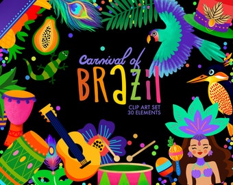 Brazil Carnaval Clip Art, Party Clip Art, RIO Carnival Theme Decor, Carnival Objects, Planner Stickers, Cards , Digital Stickers, PNG,