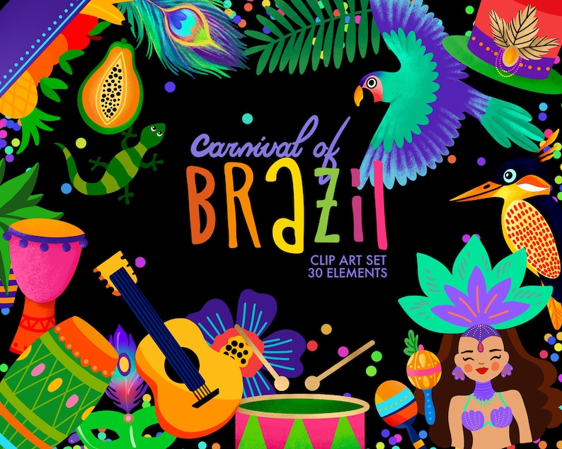 Brazil Carnaval Clip Art, Party Clip Art, RIO Carnival Theme Decor, Carnival Objects, Planner Stickers, Cards , Digital Stickers, PNG, image 1