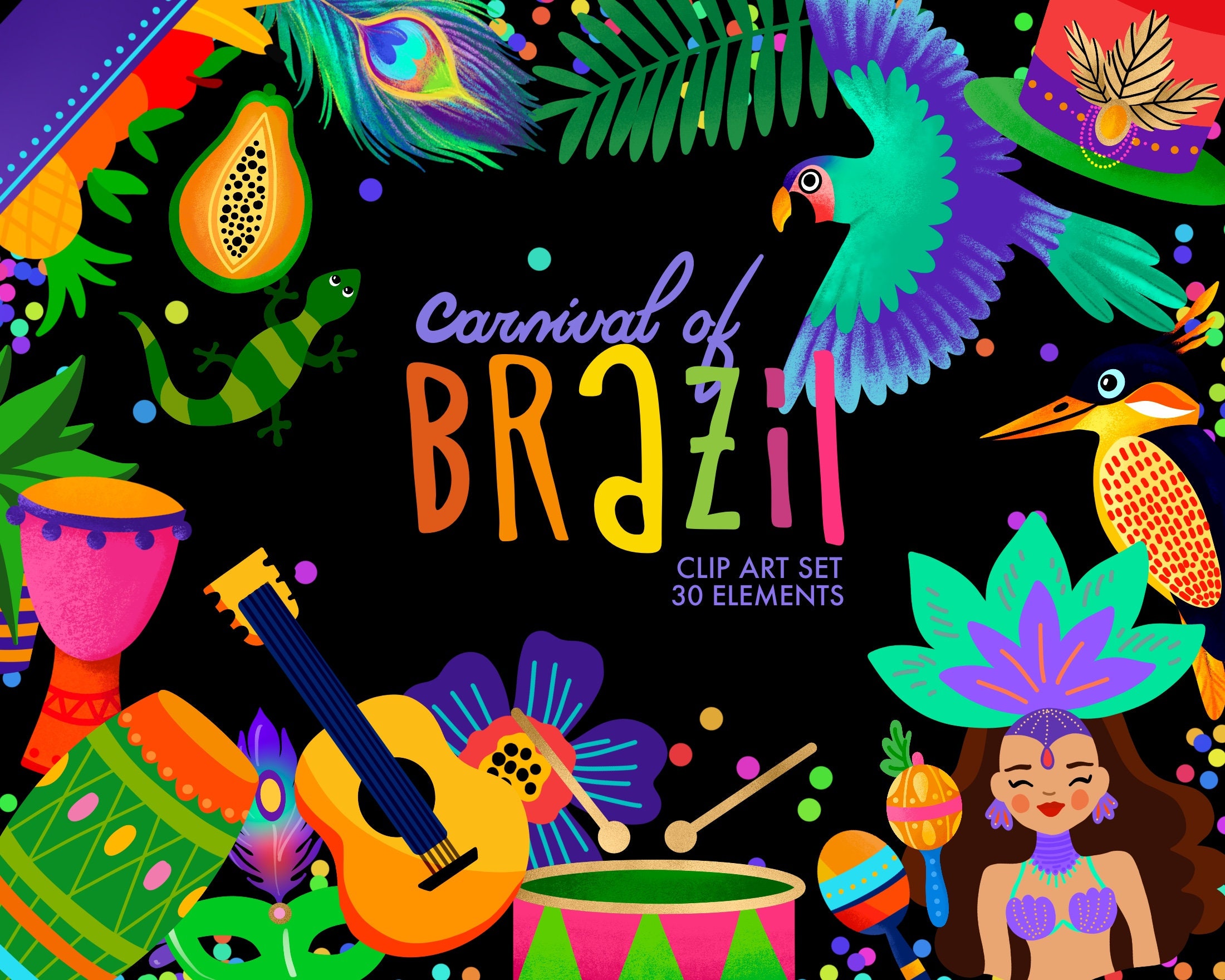Brazil Carnaval Clip Art Party Clip Art Rio Carnival Theme Etsy Canada