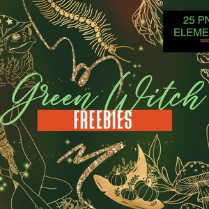 Green Witch Clipart, Wizard Hands, Witches and the Moon, Astrology Clip Art,Lunar planner, Lunar Book, Witchy Art, Forest Elements