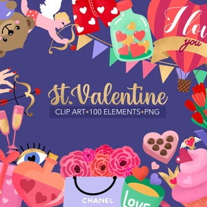 ClipArt di San Valentino, Tesoro, Arredamento a tema d'amore, ClipArt di San Valentino, Adesivi Planner, Carte, Adesivi digitali, PNG, Isolato