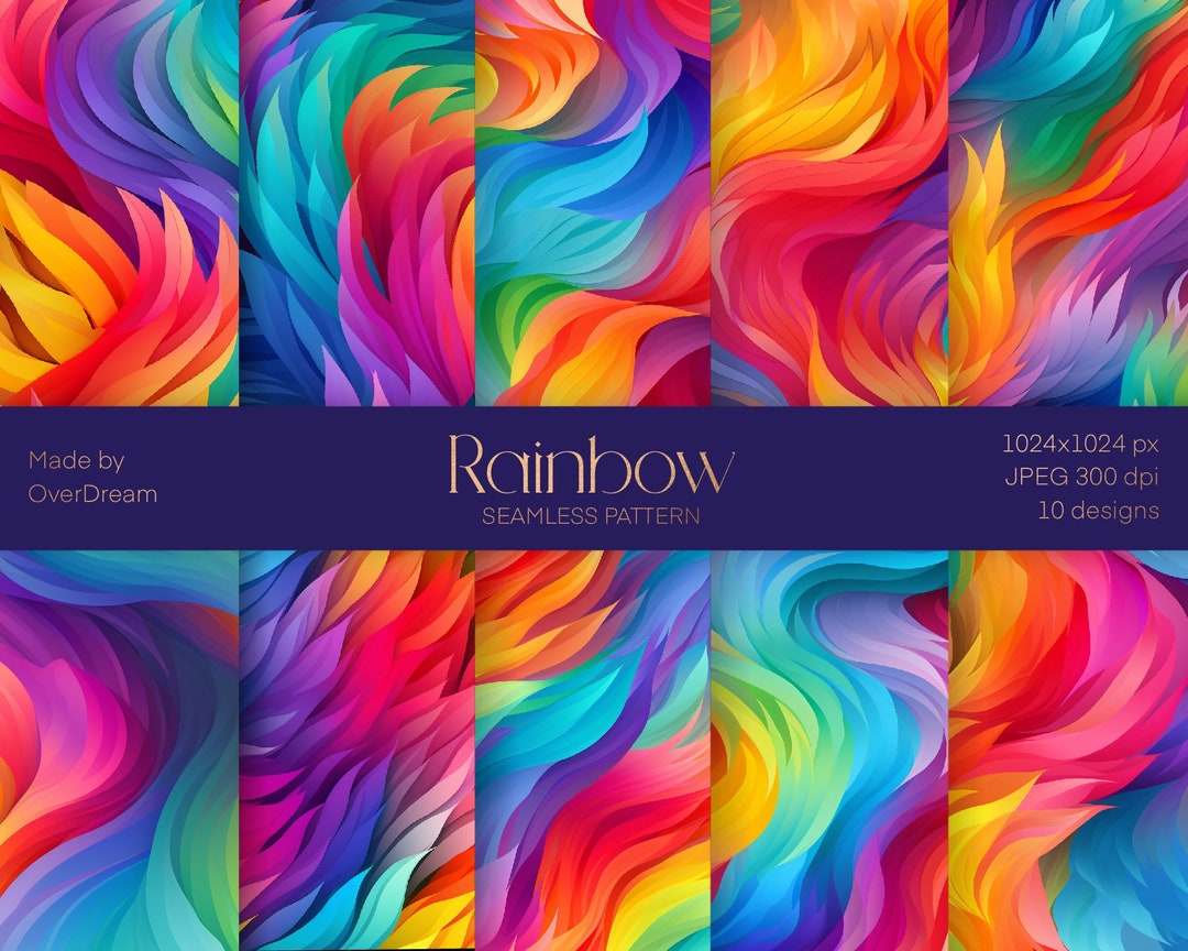 Rainbow Digital Paper, Geometric Seamless Pattern, Colorful Paper Pack ...