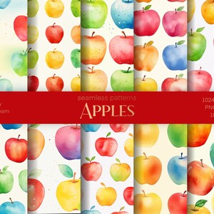 Modello senza cuciture mela acquerello, carta digitale frutta, clipart dal design semplice, sfondo mela, motivo ripetuto, illustrazione piastrellabile