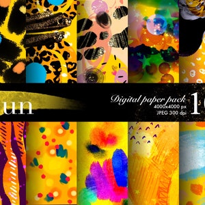 DIGITAL PAPER Bundle, Sun Texture Pack, Scrapbooking Craft Supplies,Sunshine Theme,DIY Paper, Galaxy Texture Pack, Space, Yellow Star Planet
