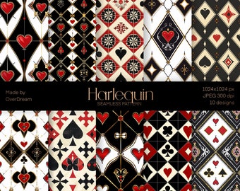 Harlequin Digital Paper, Printable File, Playing card suits Seamless Pattern, Poker Paper, print, Wrapping Paper, Instant download file