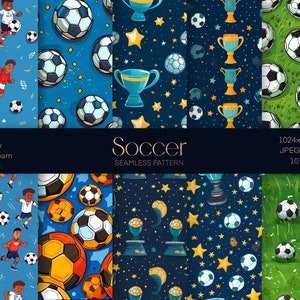 Fußballspiel, Fußball Motive Seamless Pattern Set, Texture Pack, Geschenkpapier, Textilgewebe, Oberflächendesign, Fußballmuster