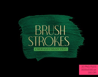 Emerald Brush Strokes with Metallic Effect in Digital PNG Format, Instant Download, Design Elements, Metallic Logo, Green and Teal Color