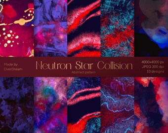 DIGITAL PAPER Bundle, Neutron Star Collision Texture Pack, Scrapbooking Craft Supplies, Galaxy Wallpaper, Abstract Print, Home Poster Print
