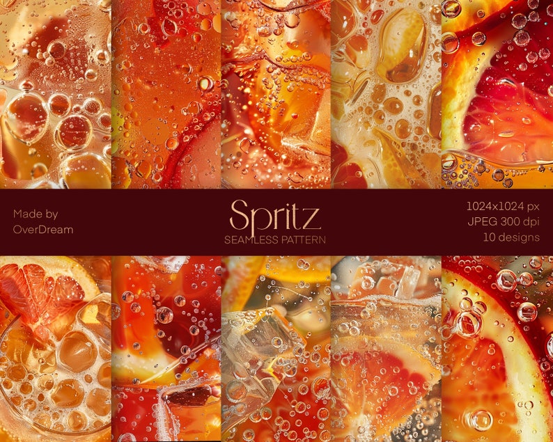 Aperol Spritz Design, Printable File, Cocktail Elements Seamless ...