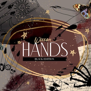 Pagan Hands, The Witches&#39; Grimoire Clipart, Astrologie Clip Art, Wicca Aufkleber, Magic Shadow Buch Dekor, Alchemie Elemente, digitale Clipart
