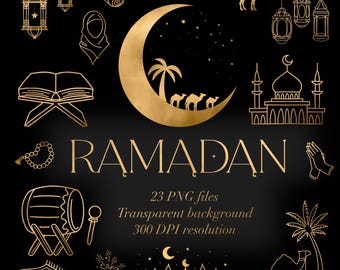 Gold Ramadan Clipart Set – Islamic PNG Images (Digital Download), Ramadan clean stickers, Ramadan clipart, Ramadan decor, Eid gift