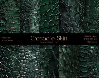 DIGITAL PAPER Bundle, Crocodile Skin Texture Pack, Scrapbooking Craft Supplies, Crocodile Wallpaper, Animalier Skin Print, Emerald Color