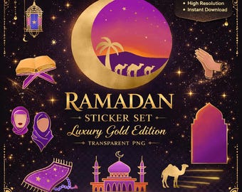 Gold Ramadan Clipart Set – Islamic PNG Images (Digital Download)