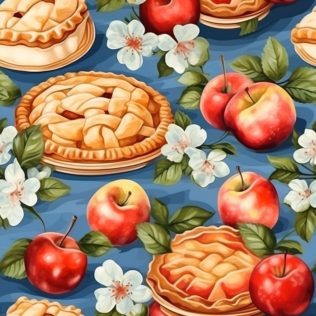 Apple Pie Seamless Pattern Set, Printable Wrapping Paper, Food Pattern ...