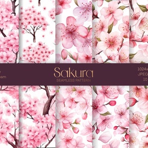 桜デジタルペーパー、桜の花のシームレスパターン、花のコラージュペーパーパック、花のクラフトプリント、ラッピングペーパー