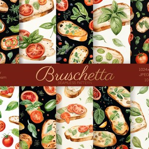 Ensemble de motifs sans couture bruschetta, papier cadeau imprimable, motif pain, conception de surface, aquarelle, conception à téléchargement immédiat