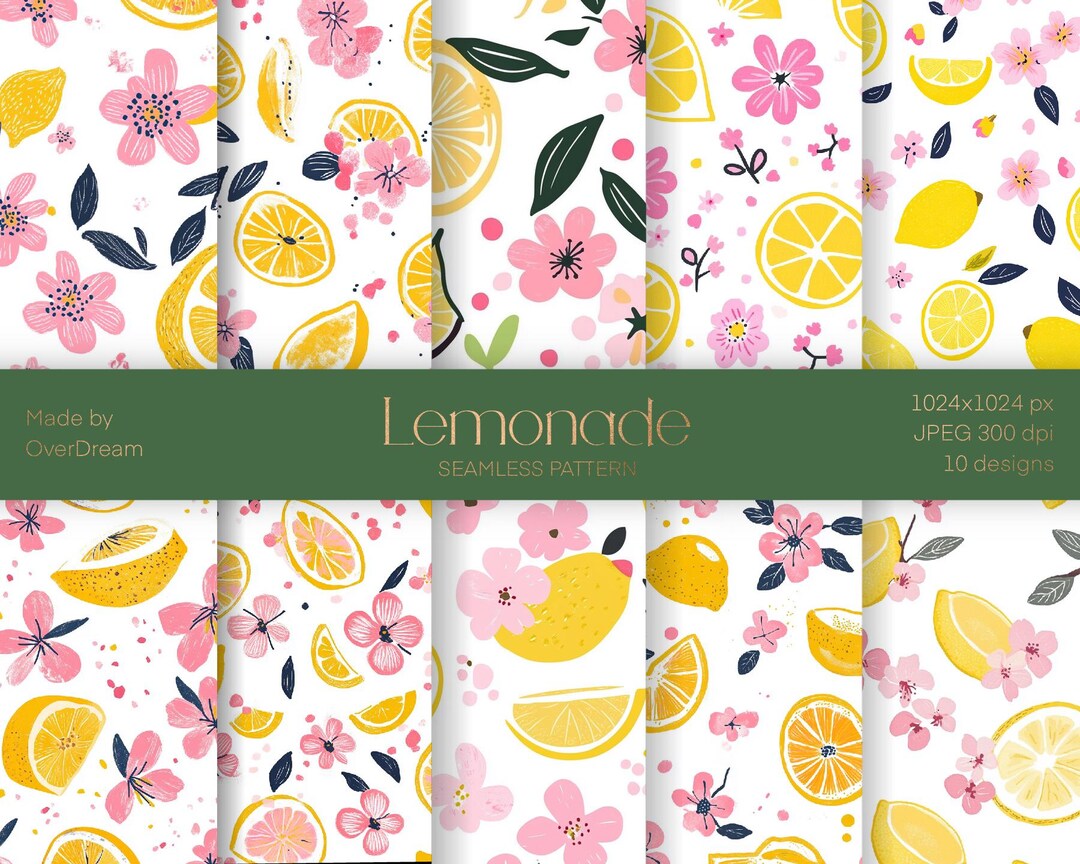 Fresh Summer Pattern, Lemonade Texture Pack, Scrapbooking Craft ...
