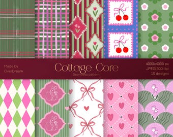 Village vibe  Digital Paper, Cottage Seamless Pattern, Picnic Cotton Paper Pack, Spring Crafts Print, Wallpaper design, 2026 summer trend